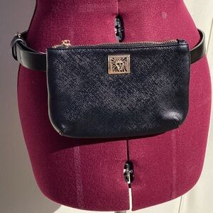 NWOT Anne Klein Black Belted Pouch Travel Festival Fanny Pack Bohemian Hippie